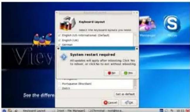 Keyboard Layout detect the keyboard layout you need. English (US-international) (Default) English (UK) German System restart required All updates will apply after rebooting. Click Yes to reboot, or click No to exit without rebooting. OK Cancel OK Portiquese (Ultraland) Dutch Set as default OK Keyboard Layout [Host - File Manager] C:\Terminal - root@locx Message Style View See the difference