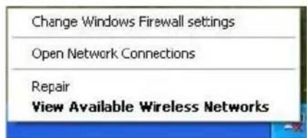 Change Windows Firewall settings Open Network Connections Repair View Available Wireless Networks