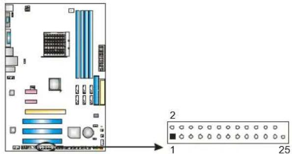 Diagram of a computer motherboard with labeled components and an exploded view showing component layout from 1 to 25.