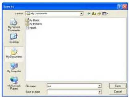 Save As My Documents My Music My Pictures Import My Recent Documents Desktop My Documents My Computer My Network Places File name: Not Save as type Save As Cancel