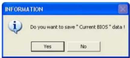 INFORMATION Do you want to save " Current BIOS " data ! Yes No