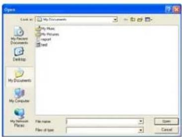 Open My Documents My Maps My Pictures Import Send My Documents My Computer My Network Files File name: File of type: Open Cancel