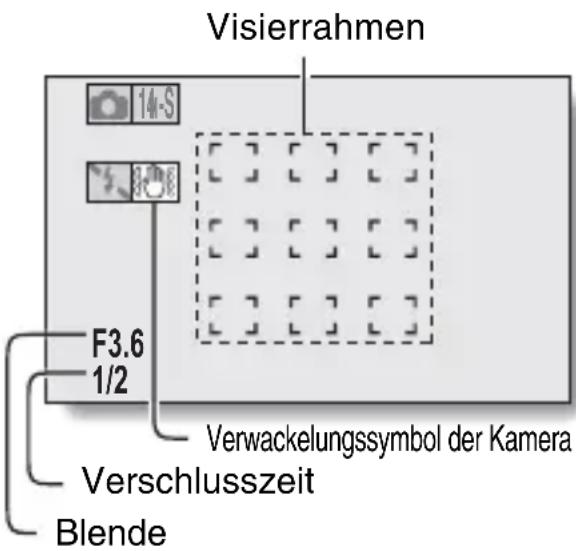 Visierrahmen F3.6 1/2 Verwackelungssymbol der Kamera Verschlusszeit Blende