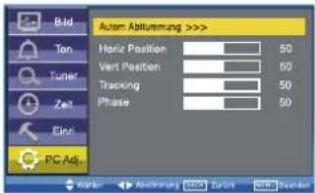 Autom Abtummung >> Horiz Position 50 Vent Position 50 Tracking 50 Phase 50 PC Ads Walter Next Inventory Auto Quick Grid Business