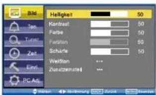 Bild Tet Tuner Zest Einst PC Ads Helligkeit Kontrast Farbe Farbten Schäfte Wellton Zusatzszutste ... 50 50 50 50 50 ... ...