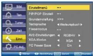 Bild Tan Tuner Zeit Einl PC Ad Einstellmenü PIP/POP Einstell Grundeinstellung Textsprache Flesemodus AV2-Einstellungen XGA-Mordus PC Power Save ... ... >>> >> < > >> < >> < >> < >> < >> < >> < >> < >> < >> < >> < >> < >> < >> < >> < >> < >> < >> < >> < >> < >> < >> < >> < >> < >> < >> < >> < >> < >> < >> < >> < >> < >> < >> < >> < 100% 100% 100% 100% 100% 100% 100% 100% 100% 100% 100% 100% 100% 100% 100% 100% 100% 100% 100% 100% 100% 100% 100% 100% 100% 100%