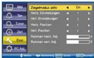 Ziegelmodus aktiv Horiz. Einstellungen Vert. Einstellungen Horiz. Position Vert. Position Rahmen heriz. Adj. Rahmen vert. Adj. On 1 1 1 5 5