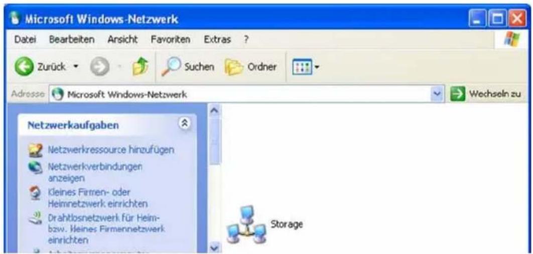 Microsoft Windows-Netzwerk Datei Bearbeiten Ansicht Favoriten Extras ? Zurück Suchen Ordner Adresse Microsoft Windows-Netzwerk Wechseln zu Netzwerkaufgaben Netzwerkressource hinzufügen Netzwerkverbindungen anzeigen Kleines Firmen- oder Heimnetzwerk einrichten Drahtlosnetzwerk für Heim- bzw. Heines Firmennetzwerk einrichten Storage