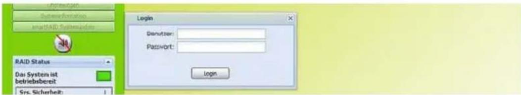 Login Denutzer: Password: Login RAID Status Das System ist betriebsbereit Srs. Sicherheit: