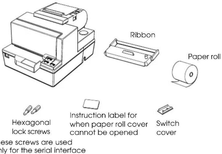 Ribbon Paper roll Hexagonal lock screws Instruction label for when paper roll cover cannot be opened Switch cover these screws are used ly for the serial interface