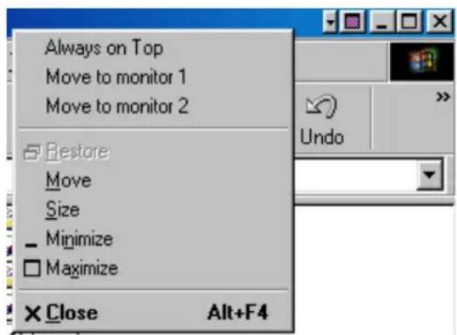 Always on Top Move to monitor 1 Move to monitor 2 Restore Move Size Minimize Maximize Close Alt+F4