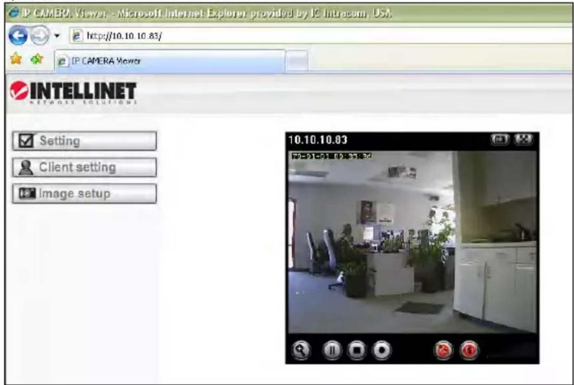 IP CAMERA Viewer - Microsoft Internet Explorer provided by IC Intracom, USA http://10.10.10.83/ IP CAMERA Viewer INTELLINET NETWORKS SOLUTIONS Setting Client setting Image setup 10.10.10.03 70-21-71 10:35:36