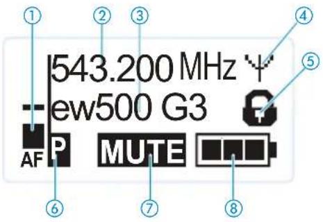 1 2 3 4 5 543.200 MHz ew500 G3 AF P MUTE