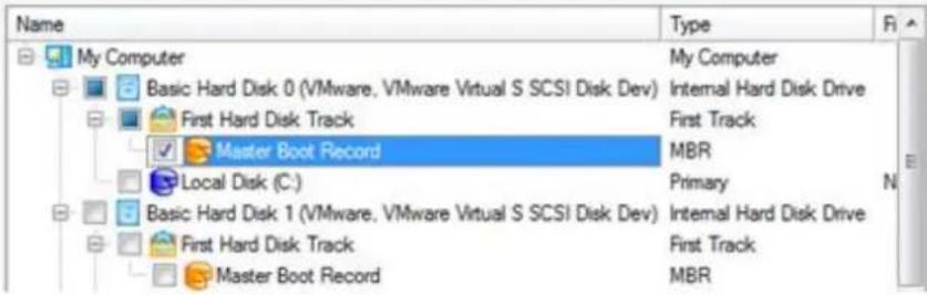 Name My Computer Basic Hard Disk 0 (VMware, VMware Virtual S SCSI Disk Dev) First Hard Disk Track Master Boot Record Local Disk (C:) Basic Hard Disk 1 (VMware, VMware Virtual S SCSI Disk Dev) First Hard Disk Track Master Boot Record Type My Computer Internal Hard Disk Drive First Track MBR Primary I…