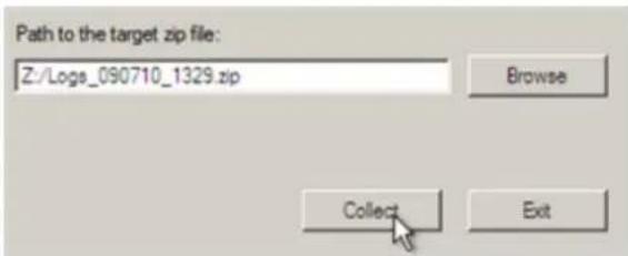 Path to the target zip file: Z:/Logs_090710_1329.zip Browse Collect Exit