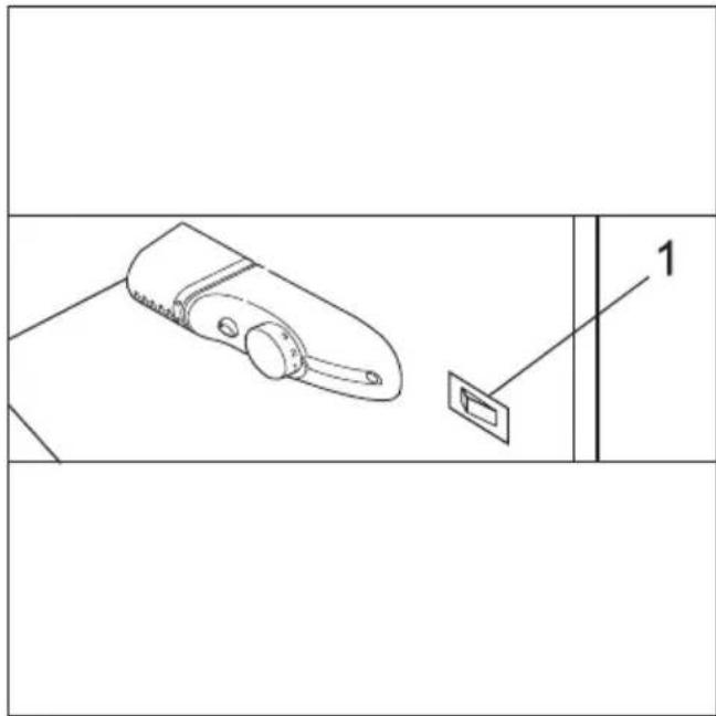 Technical diagram showing a device with labeled parts and dimension line 1