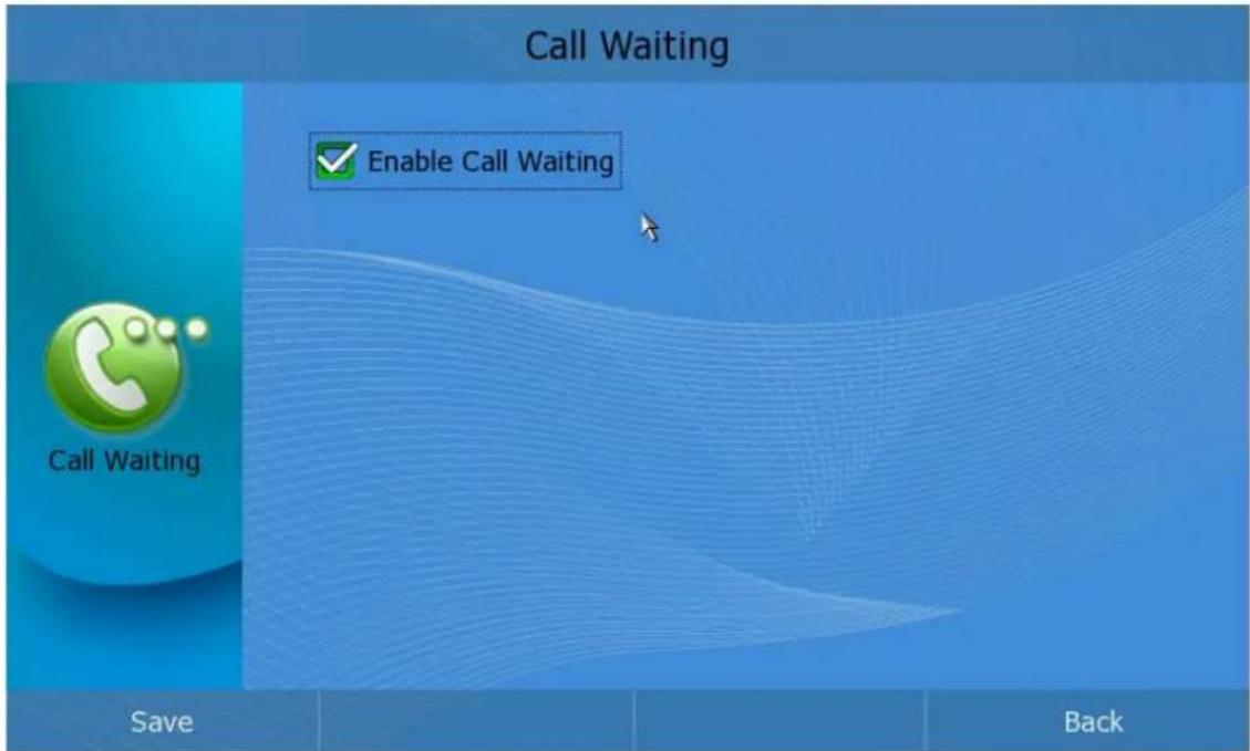 Call Waiting Enable Call Waiting Call Waiting Save Back