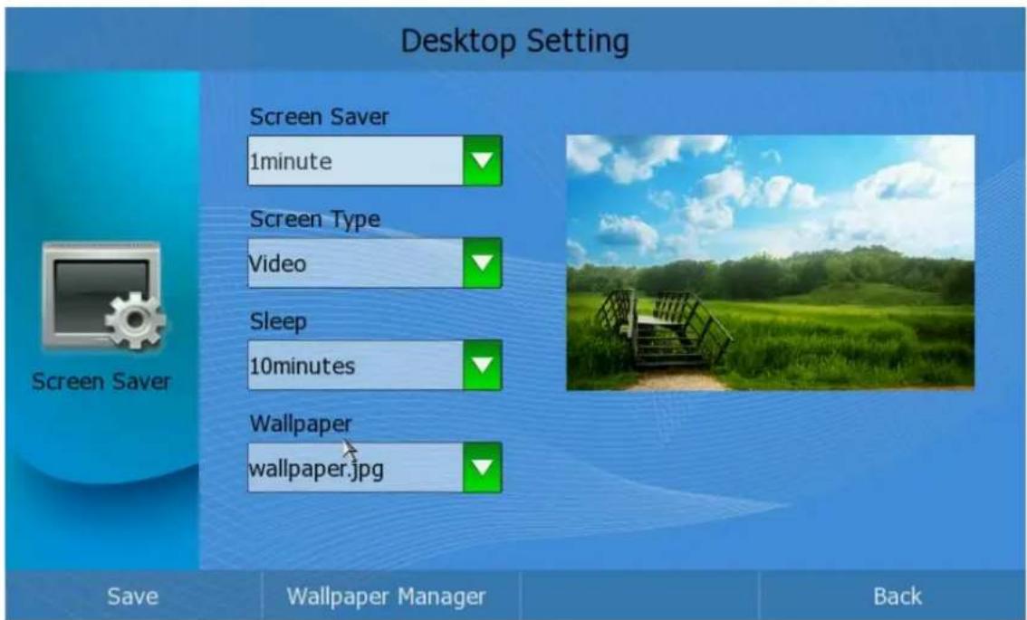 Desktop Setting Screen Saver 1minute Screen Type Video Sleep 10minutes Wallpaper wallpaper.jpg Save Wallpaper Manager Back