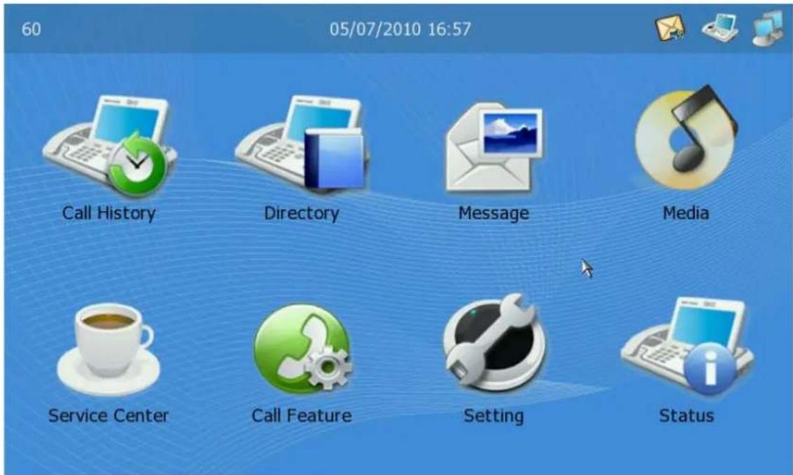 60 05/07/2010 16:57 Call History Directory Message Media Service Center Call Feature Setting Status