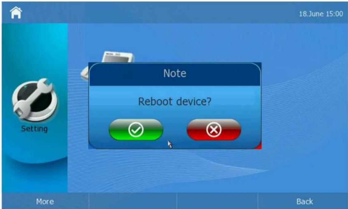 18.June 15:00 Note Reboot device? Setting More Back