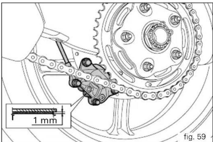 DUCATI Hypermotorad 1100S - Checking brake pads for wear (fig. 58) - 3
