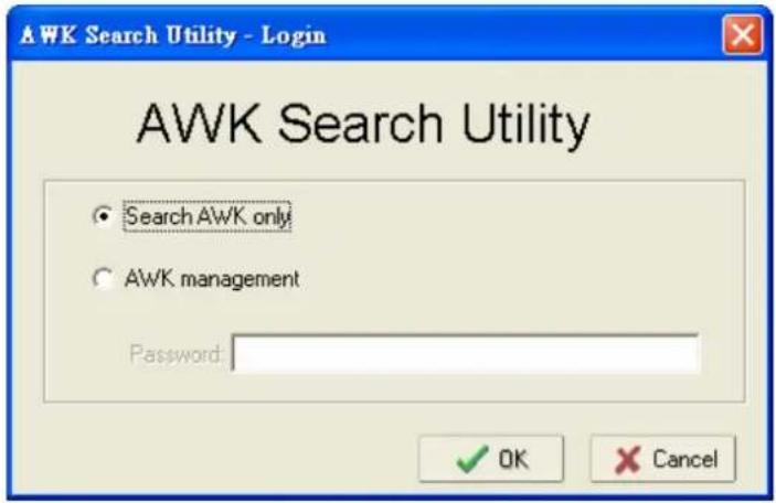 AWK Search Utility - Login AWK Search Utility Search AWK only AWK management Password: OK Cancel