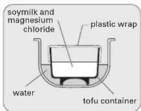 soymilk and magnesium chloride plastic wrap water tofu container