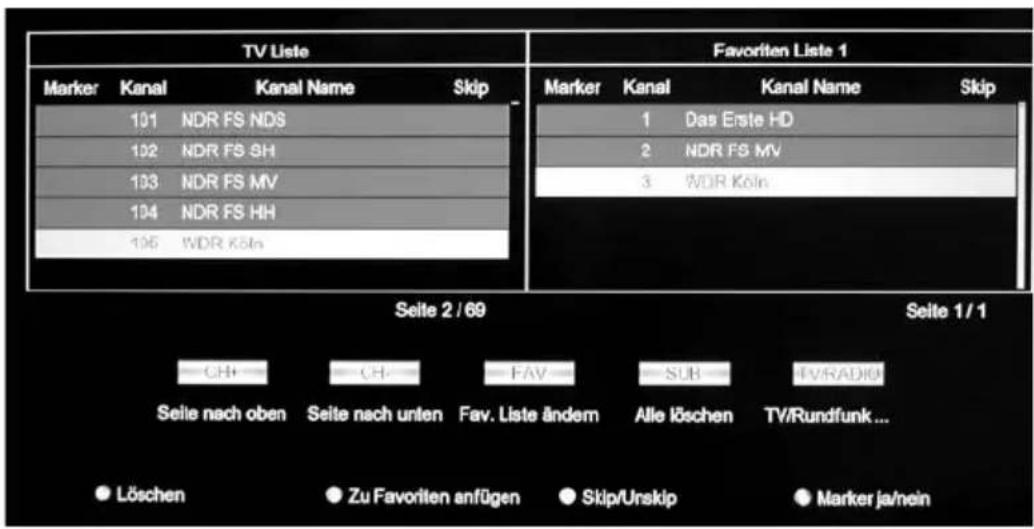 TV Liste Marker Kanal Kanal Name Skip 101 NDR FS NDS 102 NDR FS SH 103 NDR FS MV 104 NDR FS HH 105 WDR Köln Seite 2 / 69 Marker Kanal Kanal Name Skip 1 Das Erste HD 2 NDR FS MV 3 WDR Köln Seite 1 / 1 CH CH FAV SUB TV/RADIO Seite nach oben Seite nach unten Fav. Liste ändern Alle löschen TV/Rundfunk ... Löschen Zu Favoriten anfügen Skip/Unskip Marker ja/nein