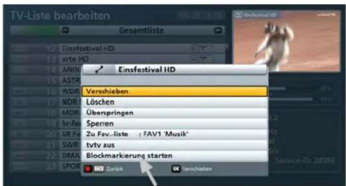 TV-Liste bearbeiten Gesamtliste Einsfestival HD arte HD ANSI ASTR WDF NDR MDR hr-fe SR Fe SWR DMA SPOR Einsfestival HD Verschieben Löschen Überspringen Sperren Zu Fav.-liste : FAV1 'Musik' tvty aus Blockmarkierung starten Zurück Verschieben