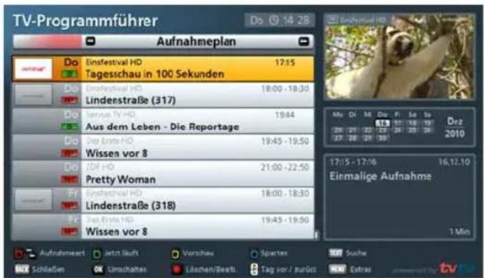 TV-Programmführer Aufnahmeplan Do Einsfestival HD Tagesschau in 100 Sekunden Do Einsfestival HD Linderstraße (317) Do Servizi TV HD Aus dem Leben - Die Reportage Do Das Ende HD Wissen vor 8 Do ZDF HD Pretty Woman FI Einsfestival HD Linderstraße (318) Fr Das Ende HD Wissen vor 8 Aufnahmeplan Aufnahmeplan HD 17:15 19:00 - 19:30 19:44 19:45 - 19:50 21:00 - 22:50 18:00 - 18:30 19:45 - 19:50 Ma Di M Dis Fr Sa Sa 2010 Daz 17:15 - 17:16 Einmalige Aufnahme 1 Min