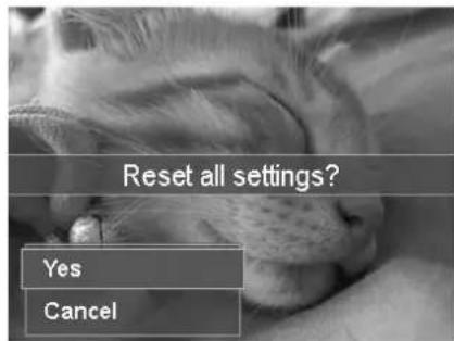 Reset all settings? Yes Cancel