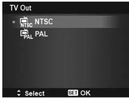TV Out NTSC NTSC PAL PAL Select SET OK