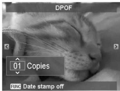 DPOF 01 Copies FUNC Date stamp off