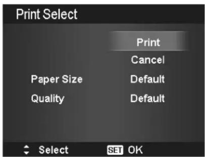 Print Select Print Cancel Paper Size Default Quality Default Select SET OK