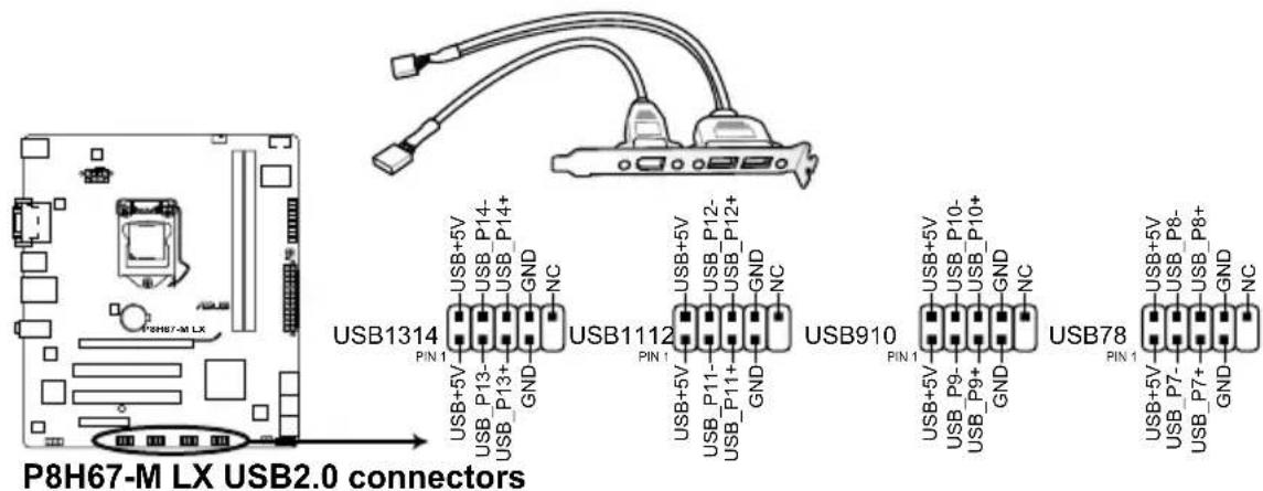 P8H67-M LX USB2.0 connectors USB1314 PIN 1 USB+5V USB_P13- USB_P14+ GND NC USB1112 PIN 1 USB+5V USB_P11- USB_P11+ GND NC USB910 PIN 1 USB+5V USB_P9- USB_P9+ GND NC USB78 PIN 1 USB+5V USB_P7- USB_P7+ GND NC