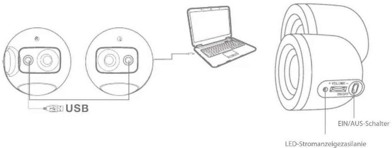 USB R L VOLUME ON/OFF EIN/AUS-Schalter LED-Stromanzeigezasilanie