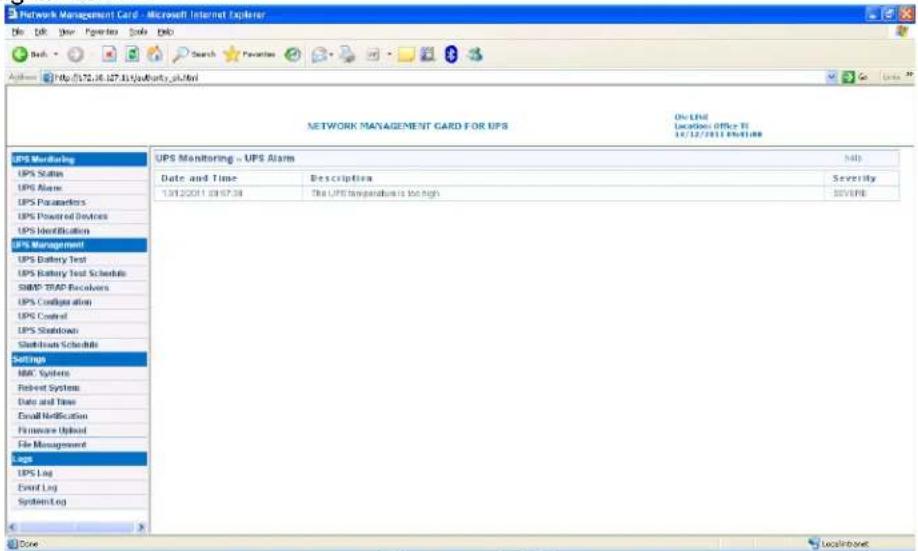 BlueWalker SNMP NMC Card - UPS Alarm menu - 1