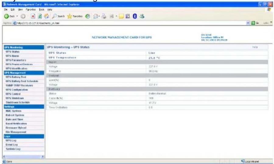 BlueWalker SNMP NMC Card - UPS Status menu - 1