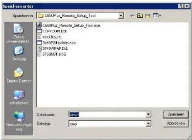 Speichem unter Speichem in: DSSOPus_Remote_Setup_Tool C550Plus_Remote_Setup_Tool.exe COPYCOMLEXE modules.txt Sp40FWUpdate.exe SP10W/RAP.DLL ST6UNST.LOG Zulet verwende D Desktop Ergene Dataset Arbeitsplatz Netzverkungebung Filename: AFMNT Dolotyp: drip Speichem Abbrechen