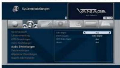 Systemenstellungen VANTAGE Get into Carbinafter Lasererstellung OIS-Einstellungen Konzern-Einstellungen Audio Einstellungen Deutschlagen Allgemeine Überleistungen Sachm. Immunierung Data Digital Digital Image Digital Video Audio Audio Digital Audio Audio