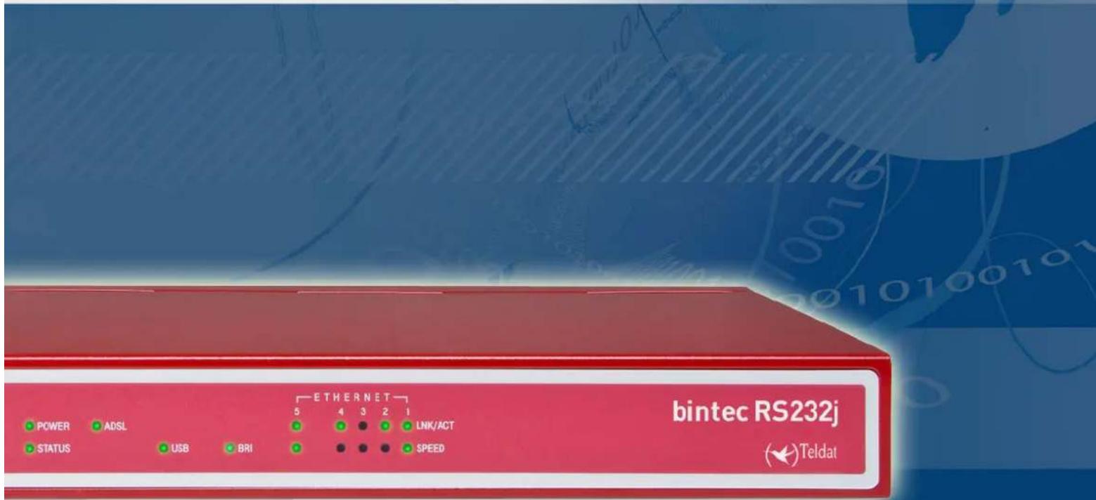 bintec RS232j Teldat POWER ADSL STATUS USB BRI 5 4 3 2 1 ETHERNET LNK/ACT SPEED