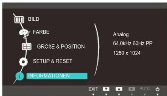 BILD FARBE GRÖßE & POSITION SETUP & RESET INFORMATIONEN Analog 64.0kHz 60Hz PP 1280 x 1024 EXIT AUTO