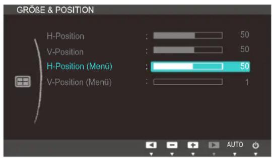 GROße & POSITION H-Position : 50 V-Position : 50 H-Position (Menü) : 50 V-Position (Menü) : 1
