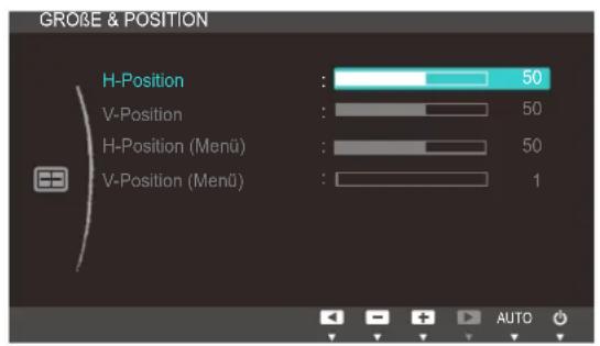 GROße & POSITION H-Position : 50 V-Position : 50 H-Position (Menü) : 50 V-Position (Menü) : 1 AUTO