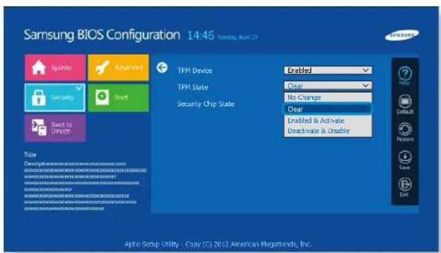 SAMSUNG ATIV Tab XQ700T1C - TPM Status를 Clear로 설정합니다. - 1