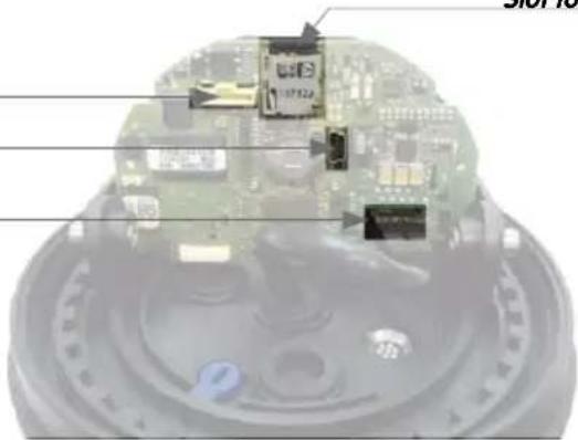 Diagram of a device interior with labeled components, showing circuit board and electronic components
