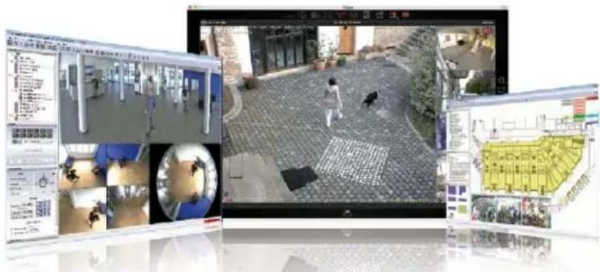 Composite image showing surveillance feeds and urban layout with maps, camera, and building photos
