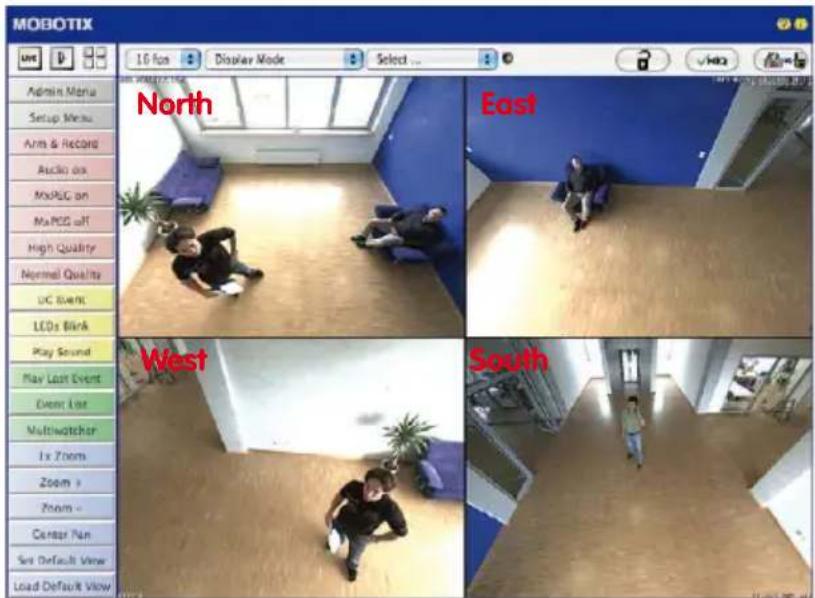 MOBOTIX 16 fps Display Mode Select... Admin Menu Setup Menu Arm & Record Audio on MacPG on MacPG off High Quality Normal Quality UC Event LCDs Blink Play Sound Play Last Event Event Lost Multiwatcher 1x Zoom Zoom > Zoom - Center Pan Set Default View Load Default View North East West South