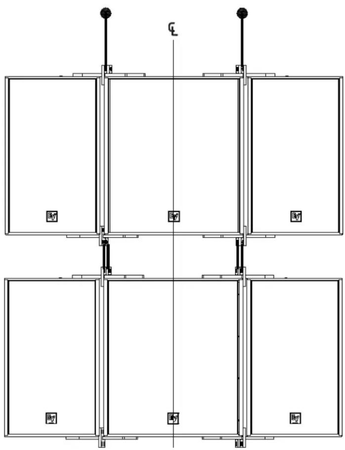 Technical diagram showing a structural layout with labeled components and vertical alignment markers.