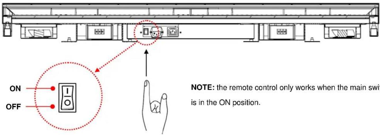 ON OFF NOTE: the remote control only works when the main switch is in the ON position.
